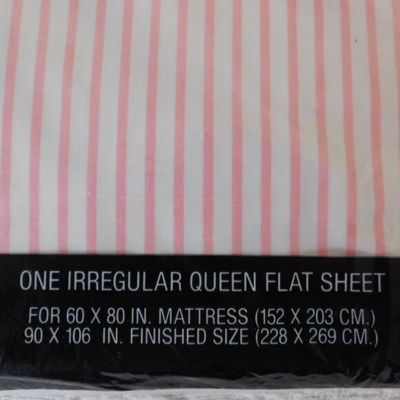 Vtg Ralph Lauren Irregular Queen Flat Sheet PInk White Striped 200 TC No Iron - Picture 2 of 4